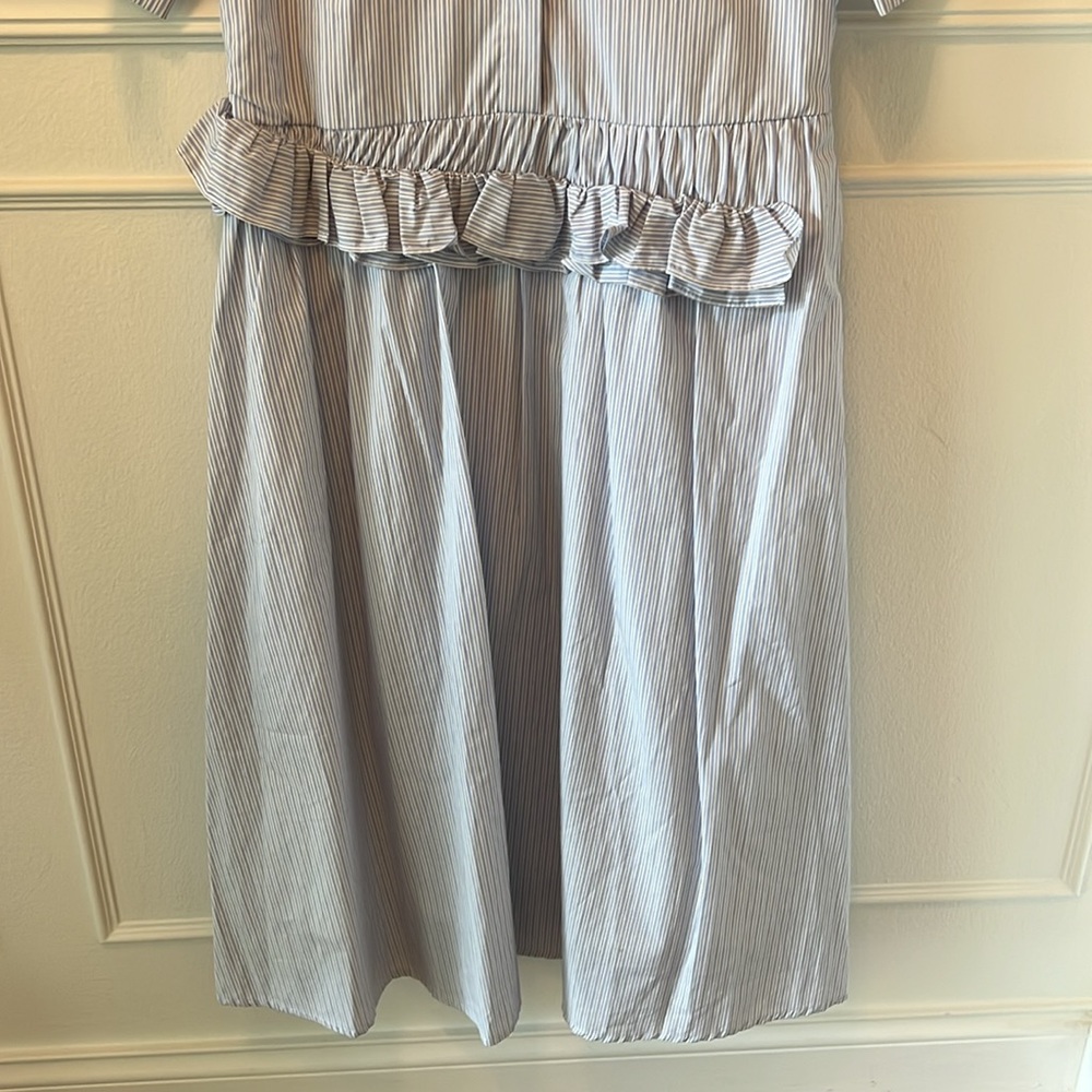 English Factory NWOT XS Blue White Ruffle Oversized Midi Dress Lined - Picture 4 of 9